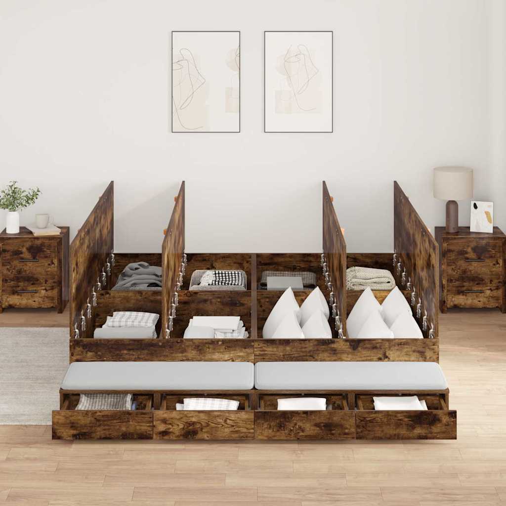 vidaXL Κρεβάτι με αποθηκευτικό χώρο με συρτάρι με πόρτα Καπνιστό Δρύς