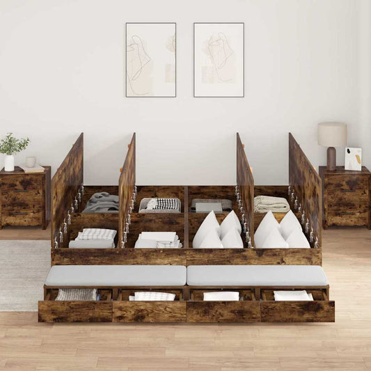 vidaXL Κρεβάτι με αποθηκευτικό χώρο με συρτάρι με πόρτα Καπνιστό Δρύς