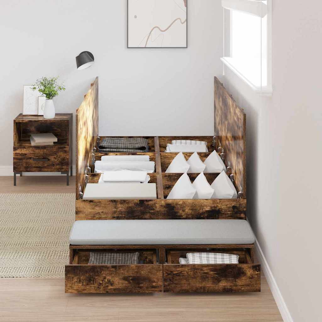 vidaXL Κρεβάτι με αποθηκευτικό χώρο με συρτάρι με πόρτα Καπνιστό Δρύς