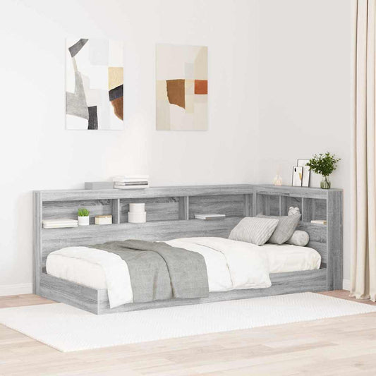 vidaXL Κρεβάτι Βιβλιοθήκης Γκρι sonoma 100 x 200 cm Επεξεργασμένο ξύλο