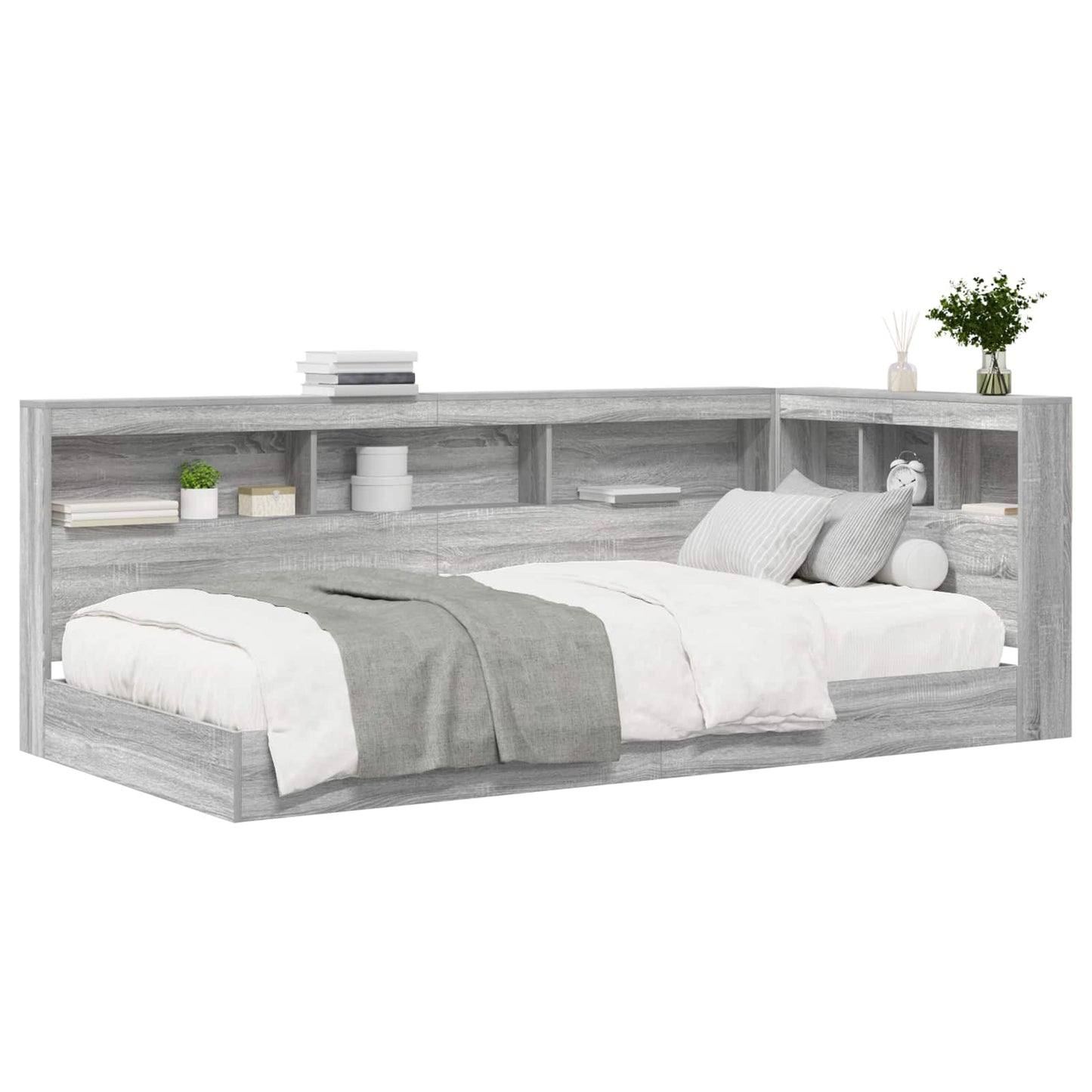 vidaXL Κρεβάτι Βιβλιοθήκης Γκρι sonoma 100 x 200 cm Επεξεργασμένο ξύλο