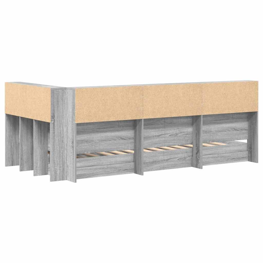 vidaXL Κρεβάτι Βιβλιοθήκης Γκρι sonoma 100 x 200 cm Επεξεργασμένο ξύλο