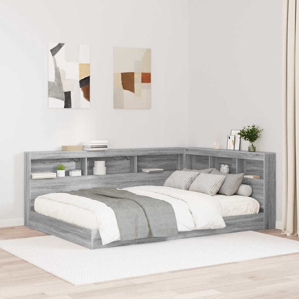 vidaXL Κρεβάτι Βιβλιοθήκης Γκρι sonoma 160 x 200 cm Επεξεργασμένο ξύλο
