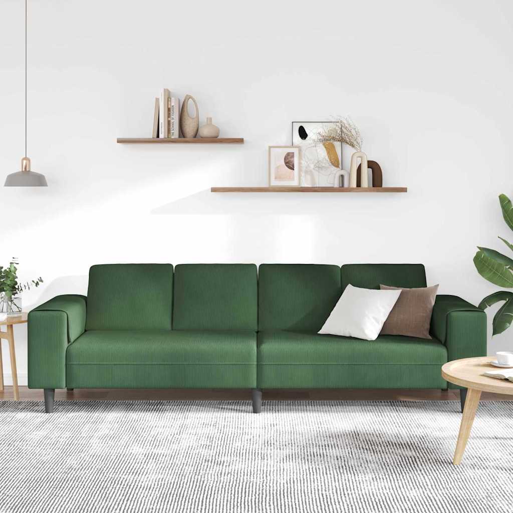 vidaXL Καναπές Σκούρο Πράσινο 250 x 77 x 76 εκ. Υφασμάτινο Κορντουρά