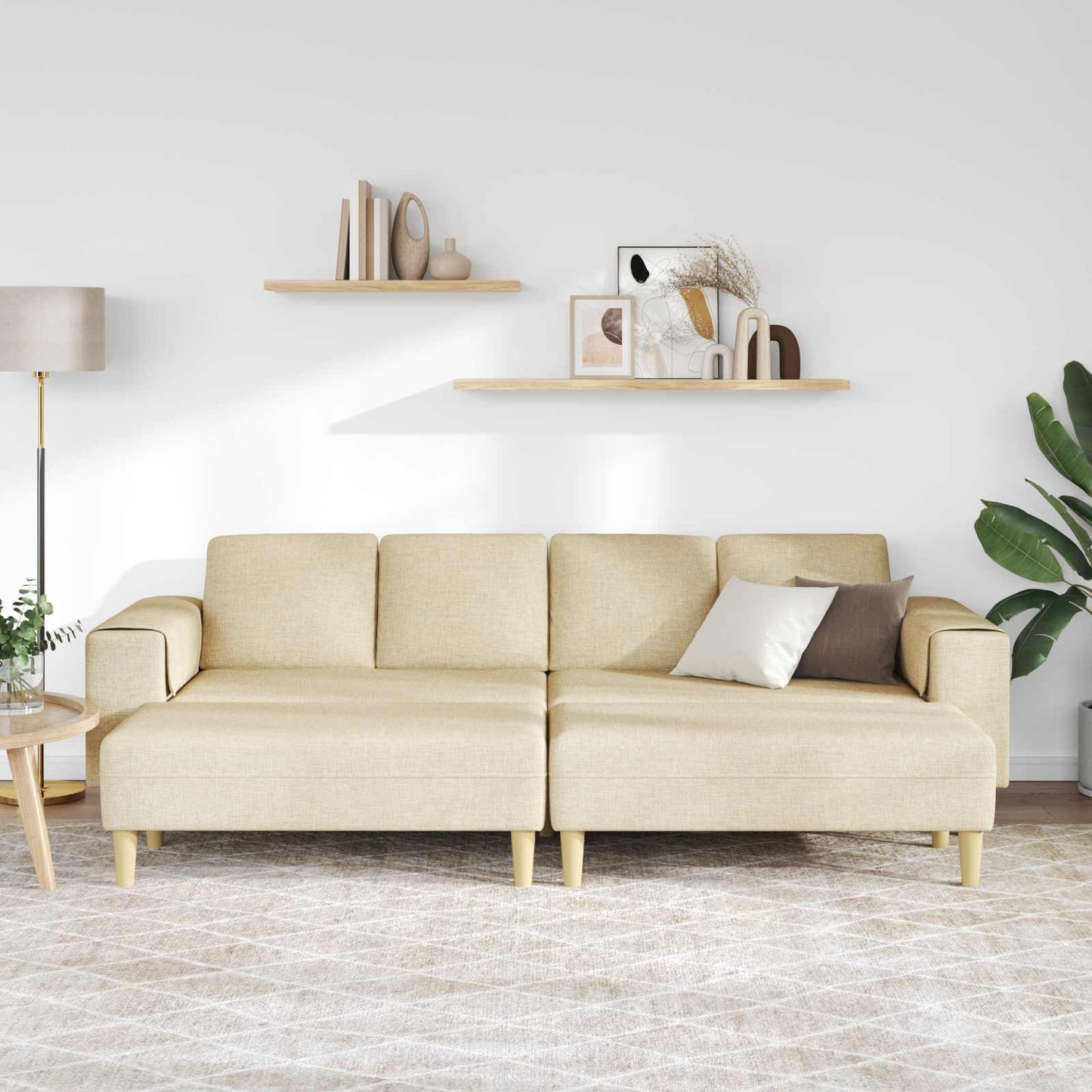 vidaXL Καναπές σαλονιού 3 pcs Κρεμ Πολυεστέρας
