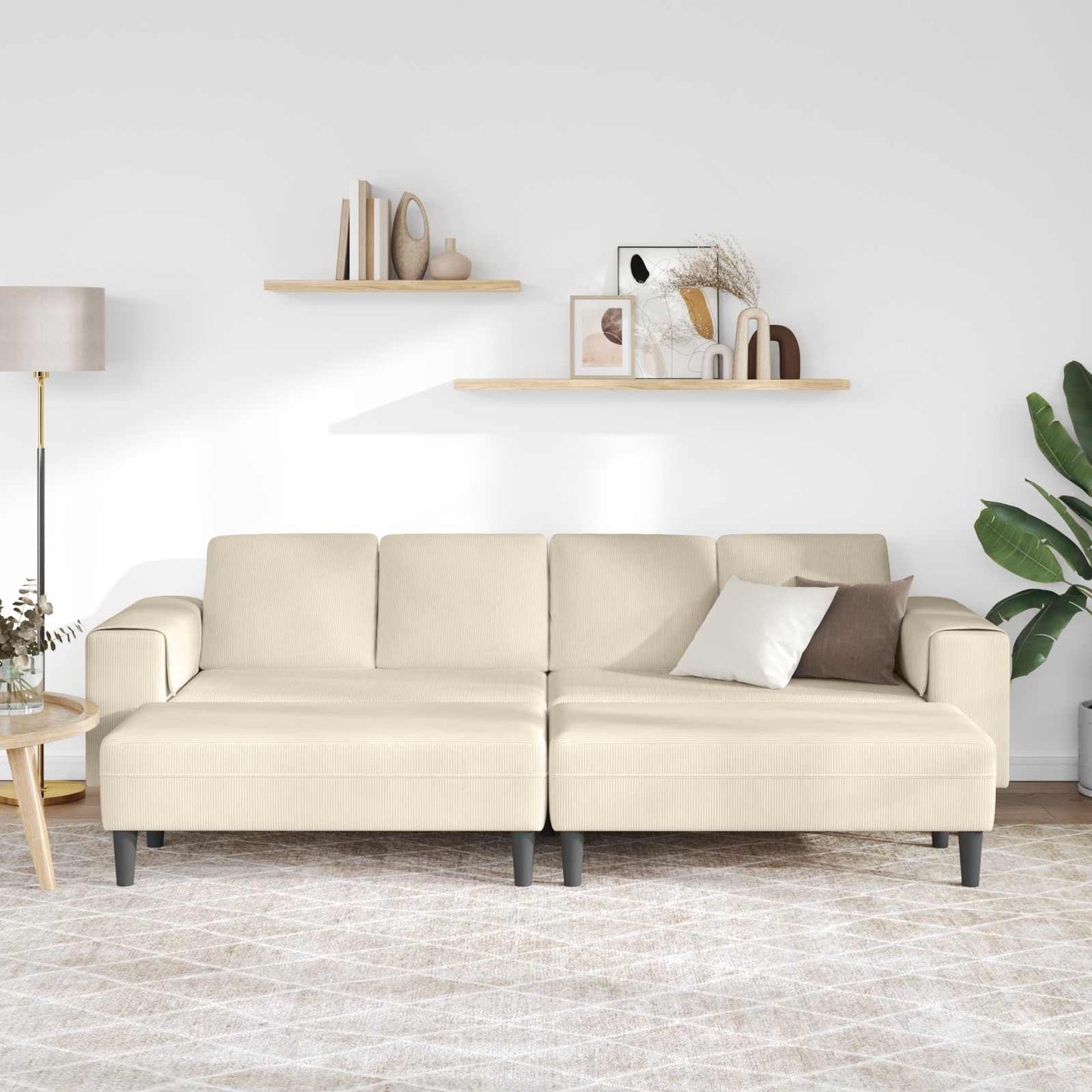 vidaXL Καναπές Κρεμ 250 x 188 x 76 εκ. Υφασμάτινο Κορντουρά