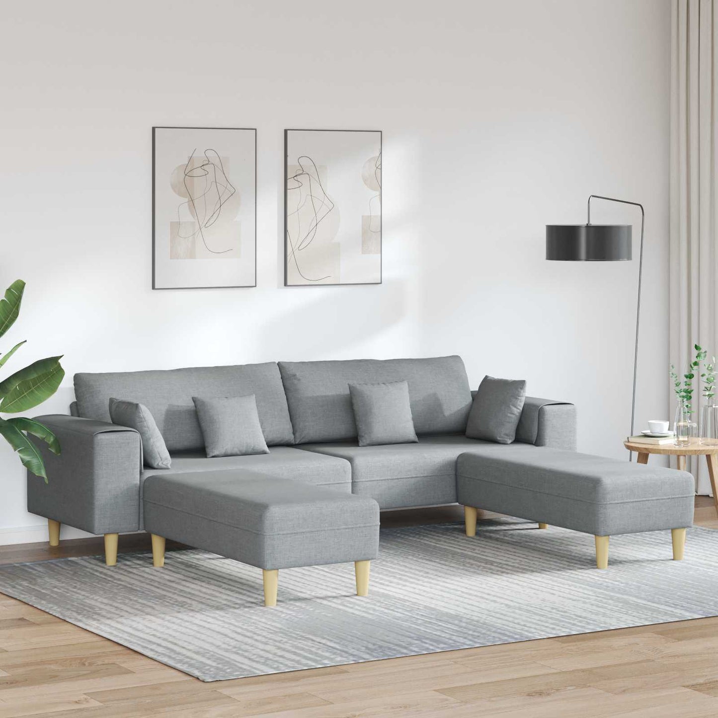 vidaXL Καναπές με μαξιλάρι 3 pcs Ανοιχτό γκρι ύφασμα