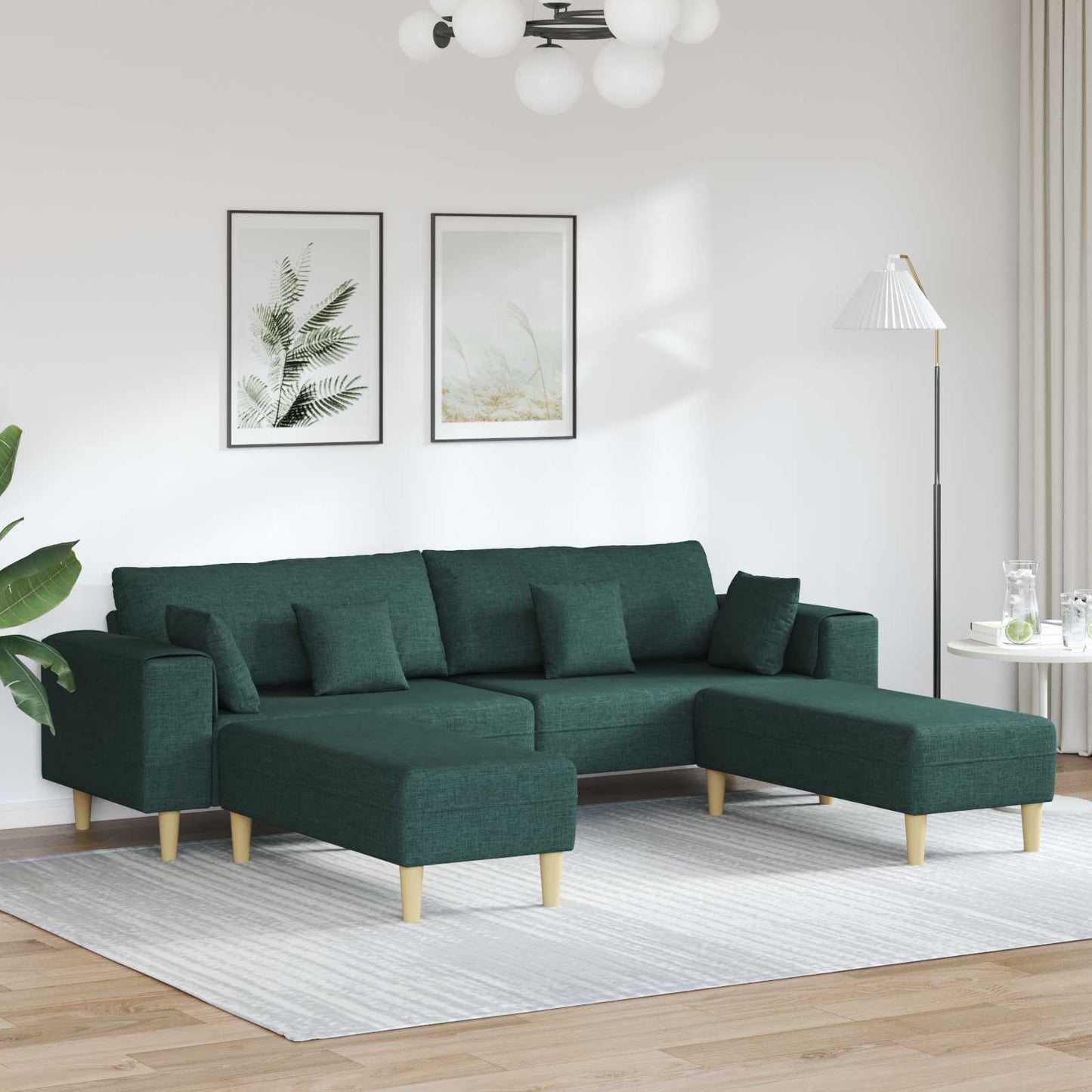 vidaXL Καναπές με μαξιλάρι 3 pcs Σκούρο Πράσινο ύφασμα