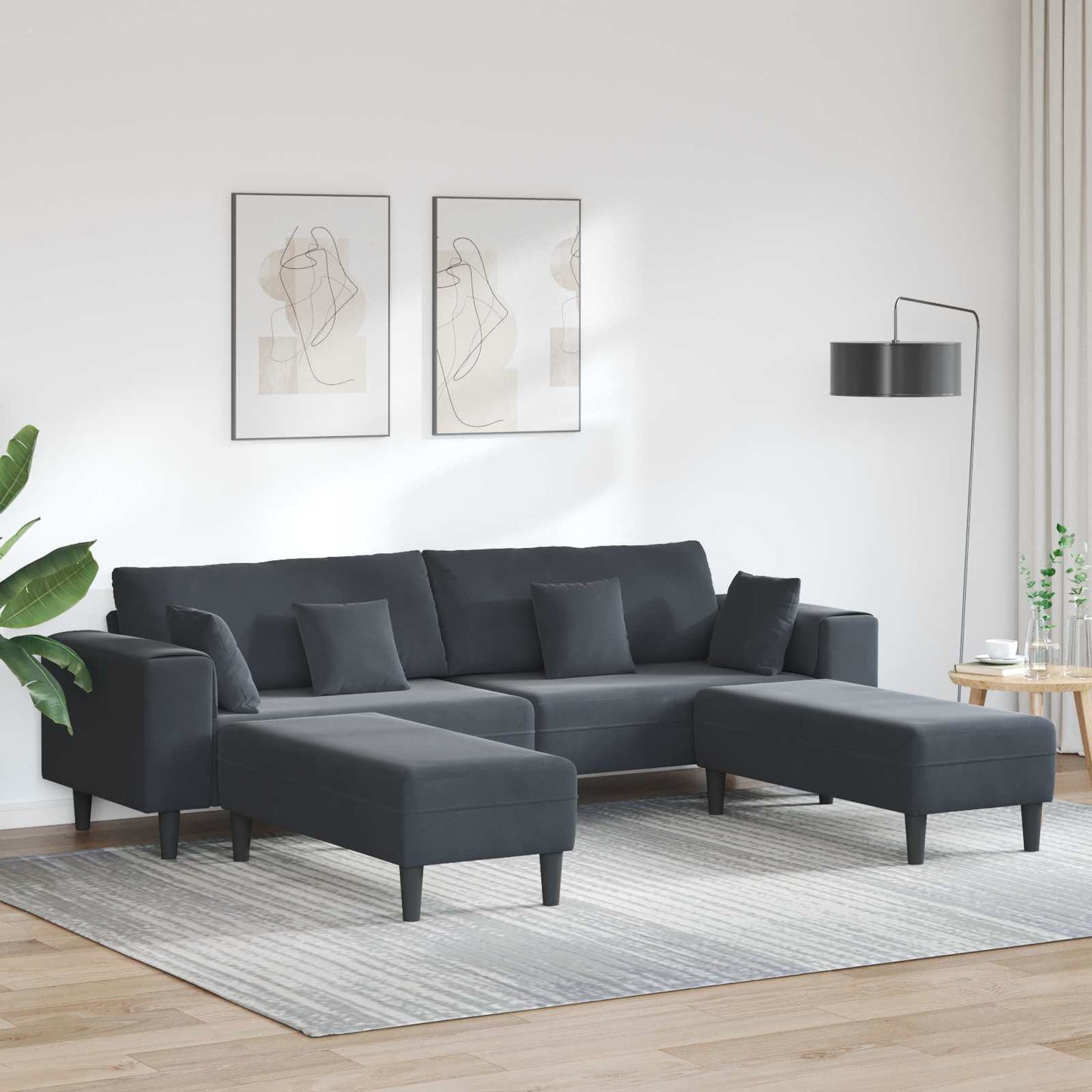 vidaXL Καναπές 3 pcs Σκούρο Γκρι 250 x 188 x 76 εκ. Βελούδο