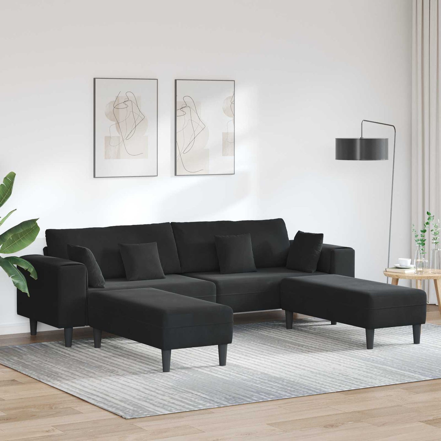 vidaXL Καναπές 3 pcs Μαύρο 250 x 188 x 76 εκ. Βελούδο