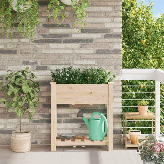 vidaXL Γλάστρα Κήπου με ράφι Μπεζ 71 x 37 x 76.5 εκ Στερεό ξύλο έλατου