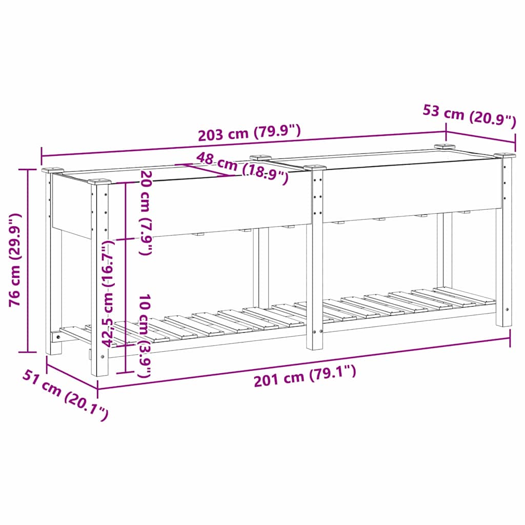 vidaXL Γλάστρα Κήπου Μπεζ 203 x 53 x 76.5 εκ Στερεό ξύλο έλατου