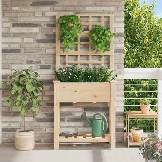 vidaXL Γλάστρα Κήπου με ράφι Μπεζ 71 x 38 x 152 εκ. Στερεό Ξύλο Πεύκου