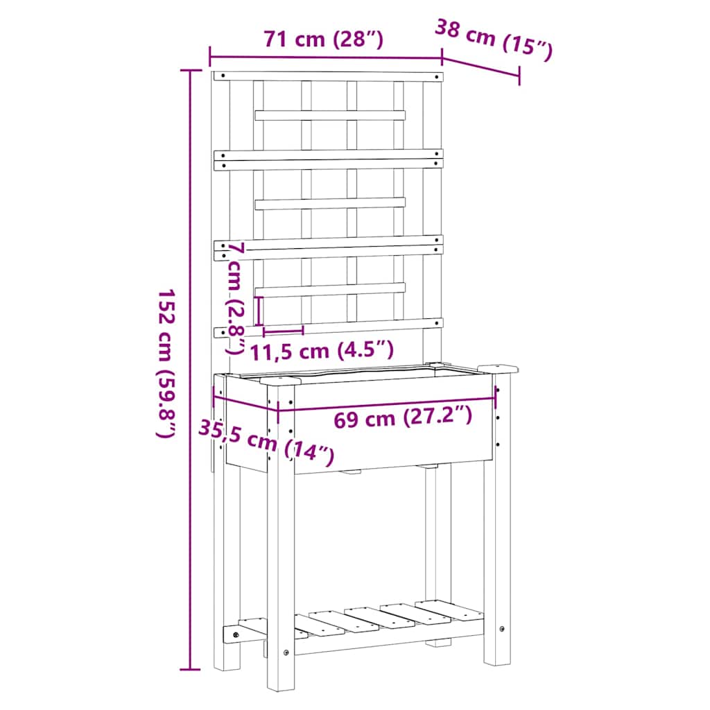 vidaXL Γλάστρα Κήπου με ράφι Μπεζ 71 x 38 x 152 εκ. Στερεό ξύλο έλατου