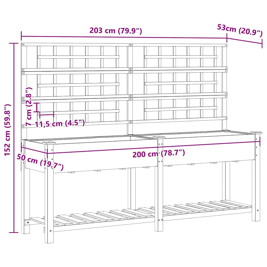 vidaXL Γλάστρα Κήπου Μπεζ 203.5 x 54 x 152.5 εκ. Στερεό ξύλο έλατου
