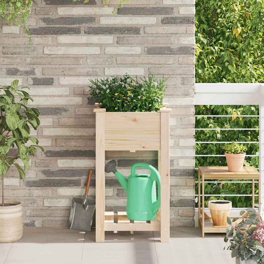 vidaXL Γλάστρα Κήπου με ράφι Μπεζ 45 x 45 x 76,5 εκ Στερεό Ξύλο Πεύκου