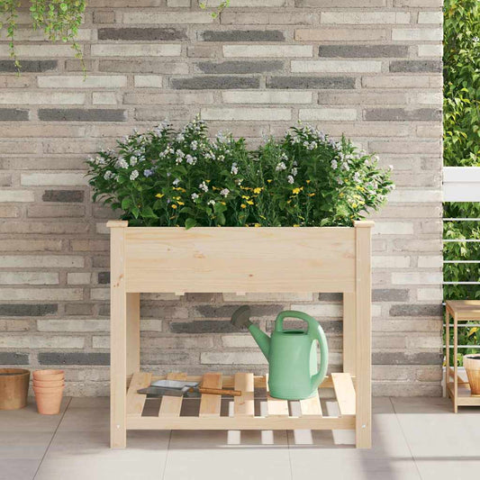 vidaXL Γλάστρα Κήπου με ράφι Μπεζ 90 x 90 x 76,5 εκ Στερεό Ξύλο Πεύκου