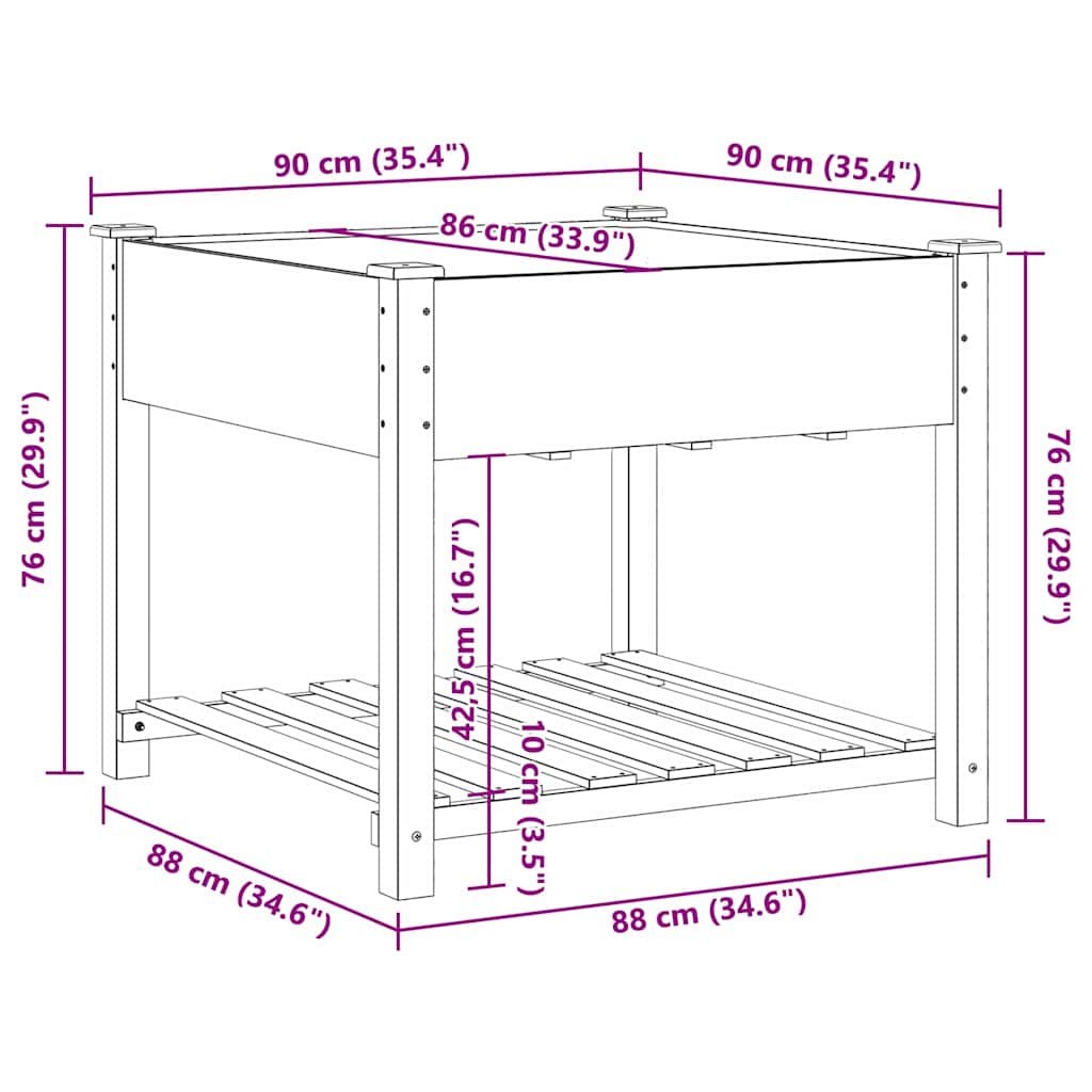 vidaXL Γλάστρα Κήπου με ράφι Μπεζ 90 x 90 x 76.5 εκ Στερεό ξύλο έλατου