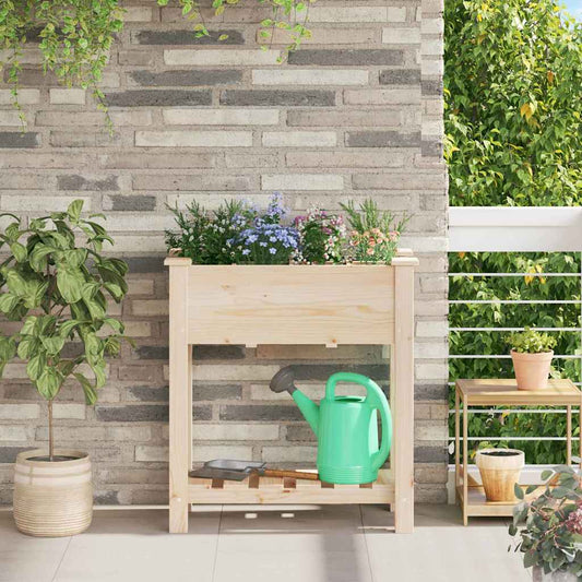 vidaXL Γλάστρα Κήπου με ράφι Μπεζ 71 x 37 x 76.5 εκ Στερεό ξύλο έλατου