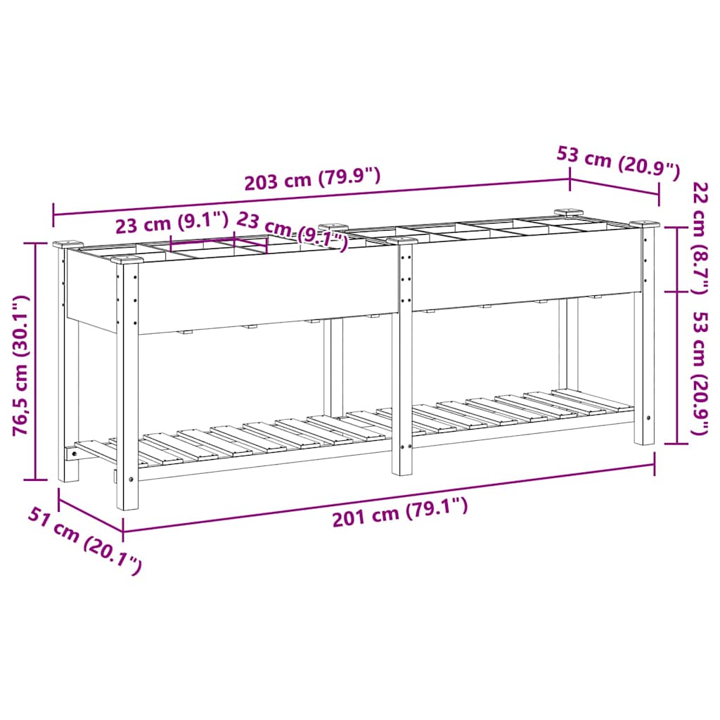 vidaXL Γλάστρα Κήπου Μπεζ 203.5 x 53 x 76.5 εκ Στερεό ξύλο έλατου