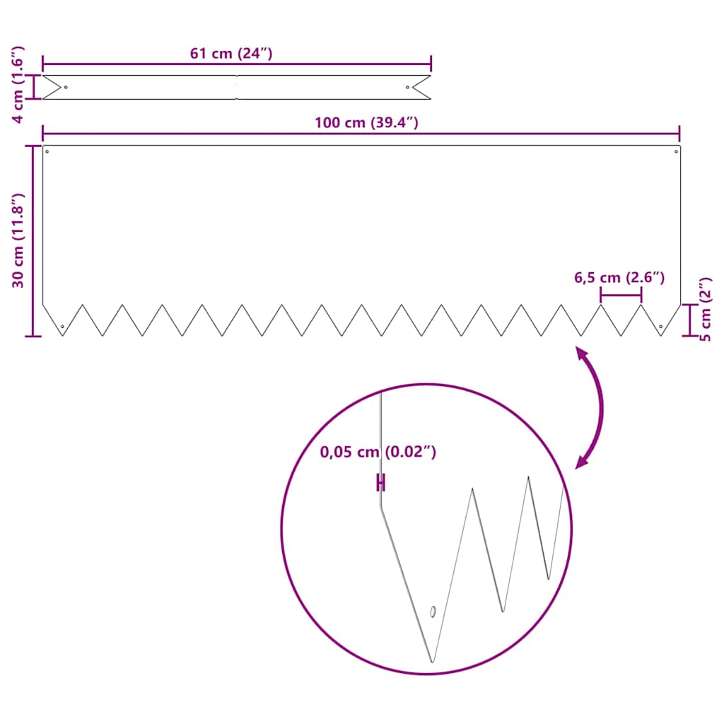 vidaXL Περιγράμματα γκαζόν 50 pcs Λευκό 100 x 0.5 x 30 εκ Ατσάλι