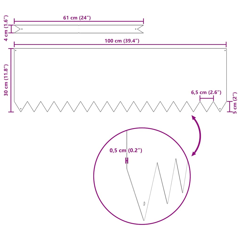 vidaXL Περιγράμματα γκαζόν 50 pcs Ασημί 100 x 0.5 x 30 εκ