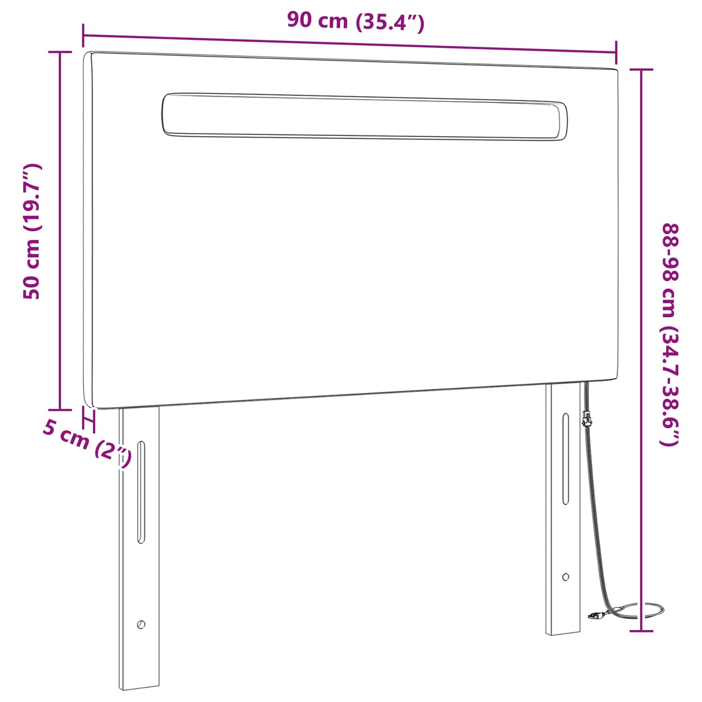 vidaXL LED κεφαλάρι Γκρι 90 cm Τεχνητό Δέρμα