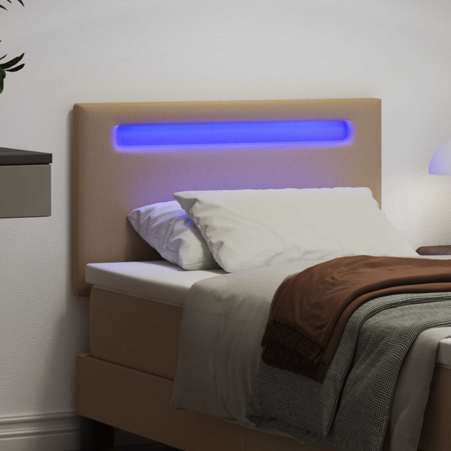 vidaXL LED κεφαλάρι Καπουτσίνο Τεχνητό Δέρμα