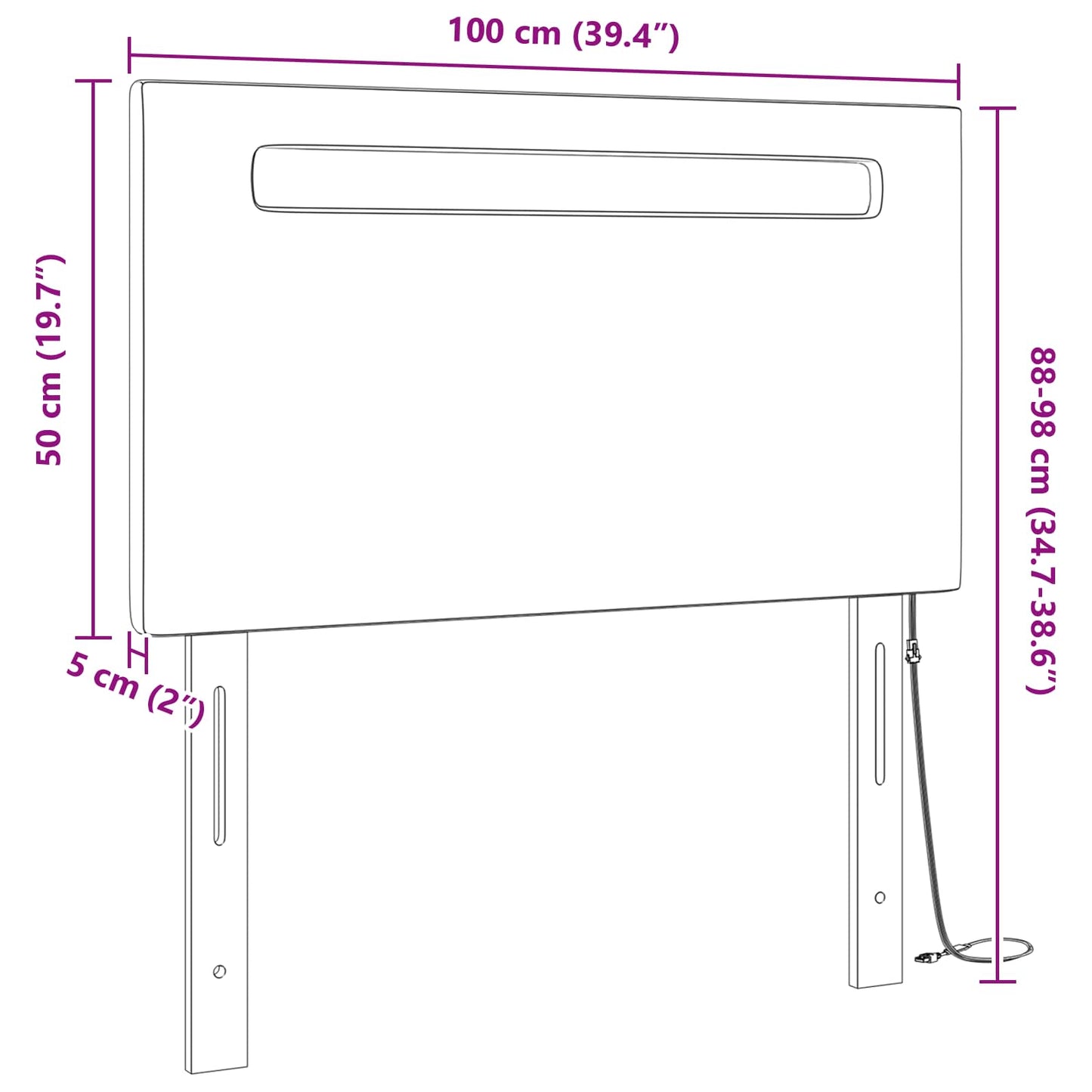 vidaXL LED κεφαλάρι Γκρι 100 cm Τεχνητό Δέρμα