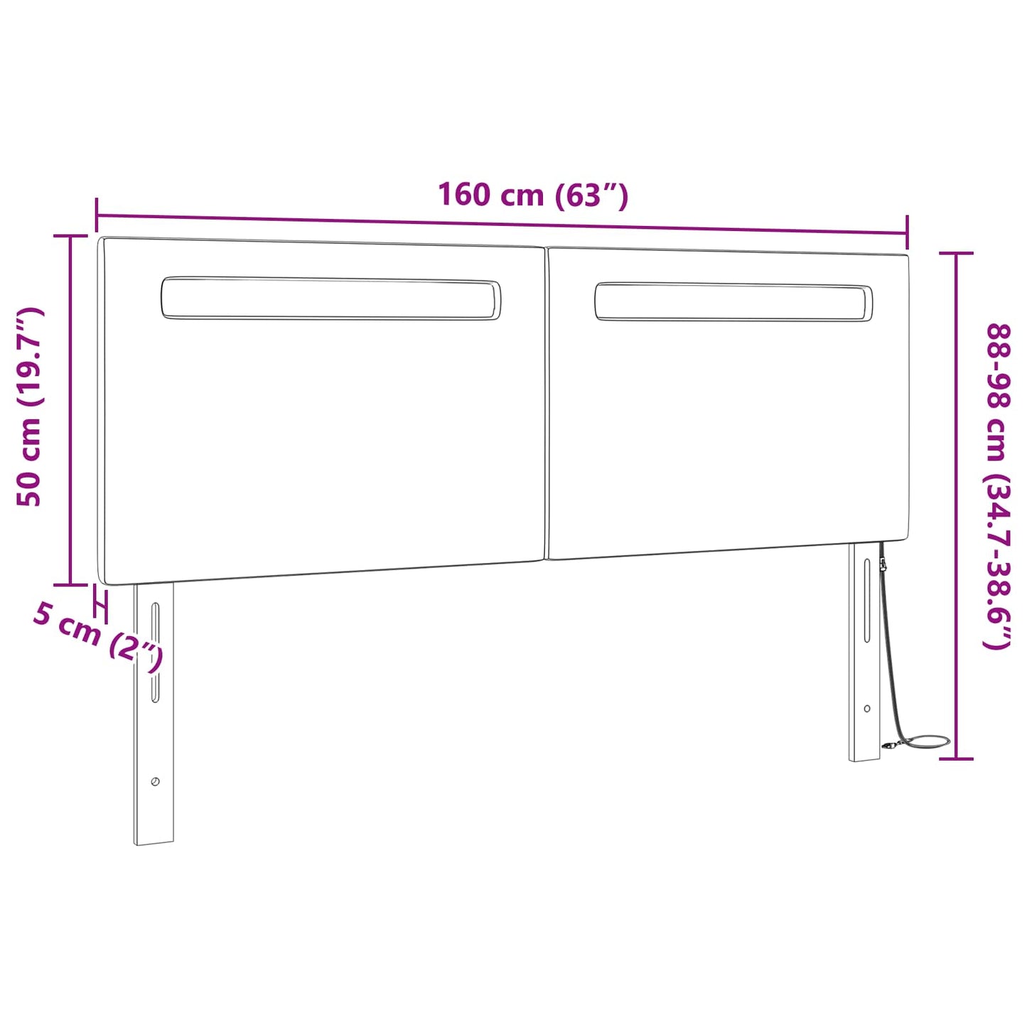 vidaXL LED κεφαλάρι Λευκό 160 cm Τεχνητό Δέρμα