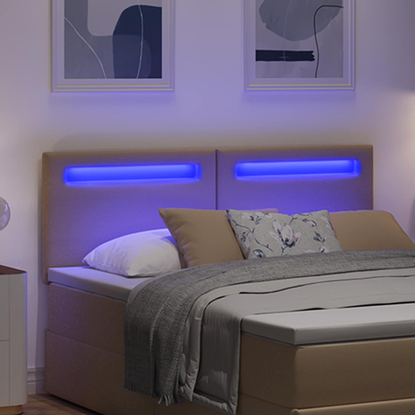 vidaXL LED κεφαλάρι Καπουτσίνο 160 cm Τεχνητό Δέρμα