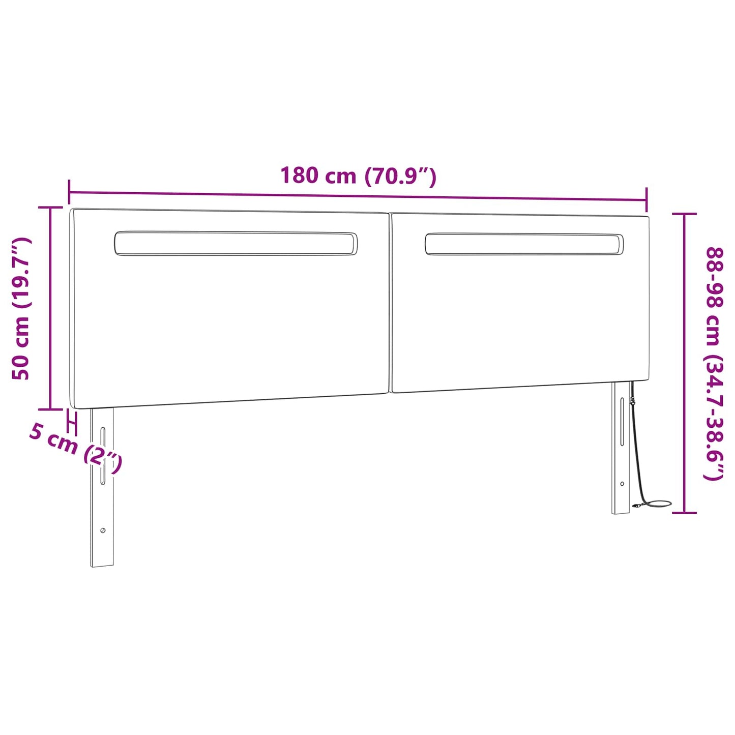 vidaXL LED κεφαλάρι Μαύρο Τεχνητό Δέρμα