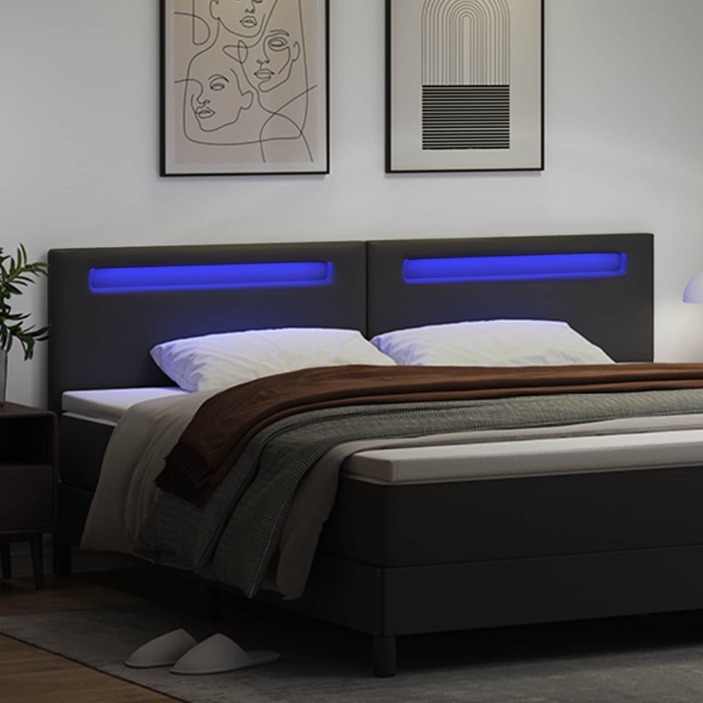 vidaXL LED κεφαλάρι Μαύρο 200 cm Τεχνητό Δέρμα