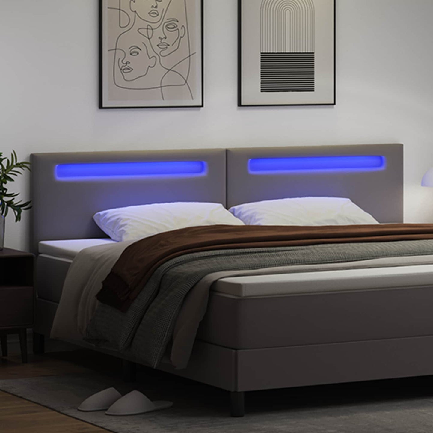 vidaXL LED κεφαλάρι Γκρι Τεχνητό Δέρμα