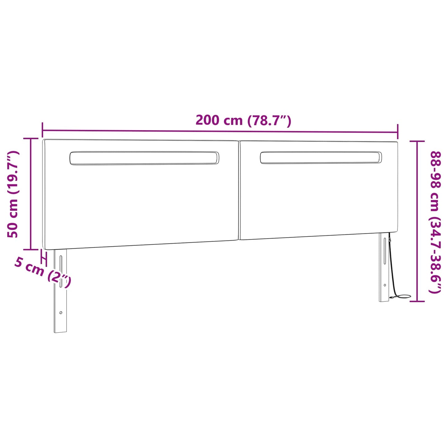 vidaXL LED κεφαλάρι Γκρι Τεχνητό Δέρμα