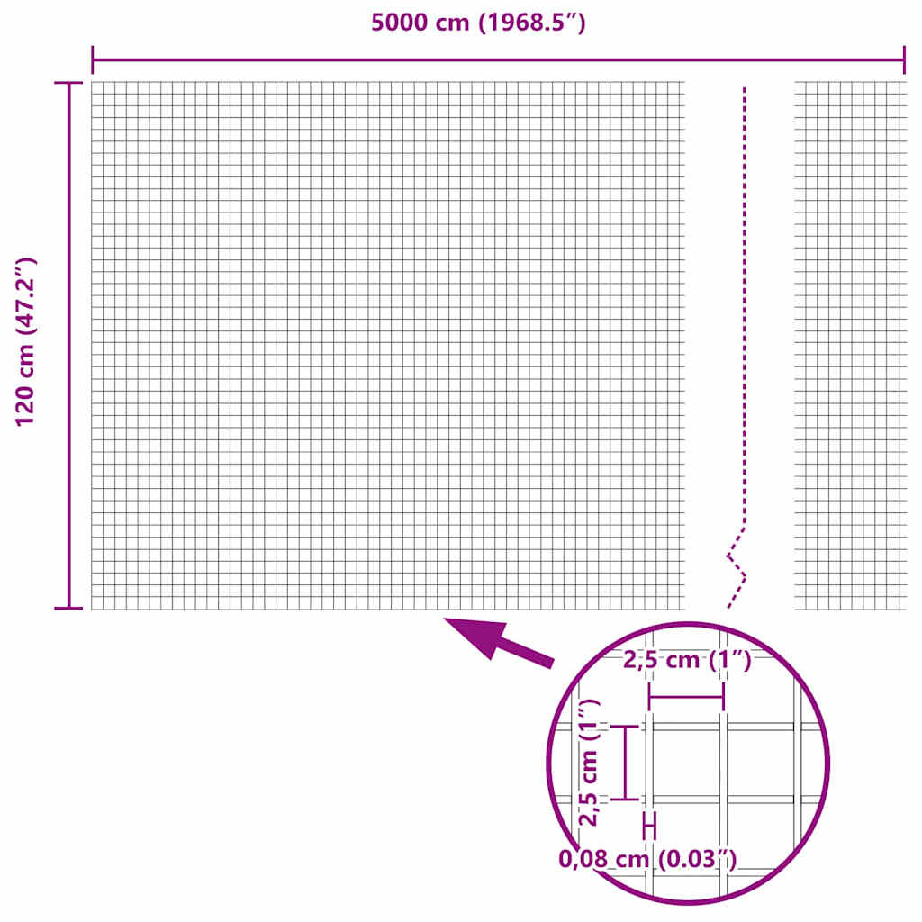 vidaXL Συγκολλητός φράχτης από σύρμα Ασημί 1.2 x 50 m Ατσάλι