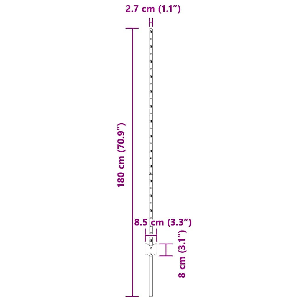 vidaXL Πό posts φράχτη 44 pcs Γκρι 180 cm Ατσάλι