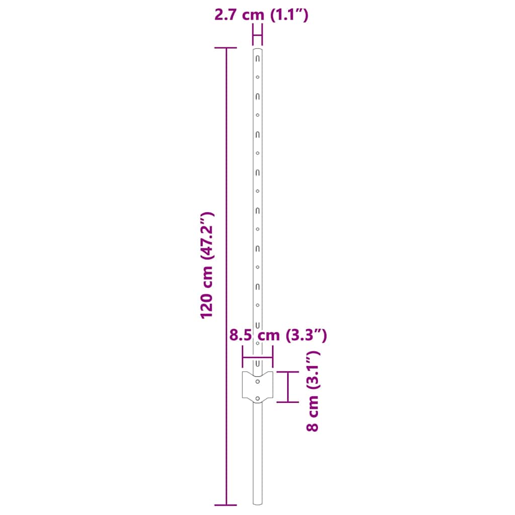 vidaXL Πό posts φράχτη 44 pcs Ασημί 120 cm Ατσάλι
