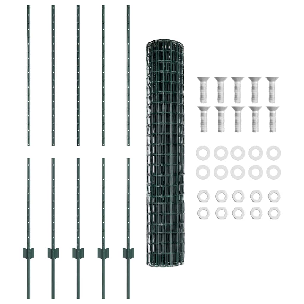 vidaXL Περίφραξη Euro με 5 Στήλες Πράσινη 1.4x10 μ Χάλυβας