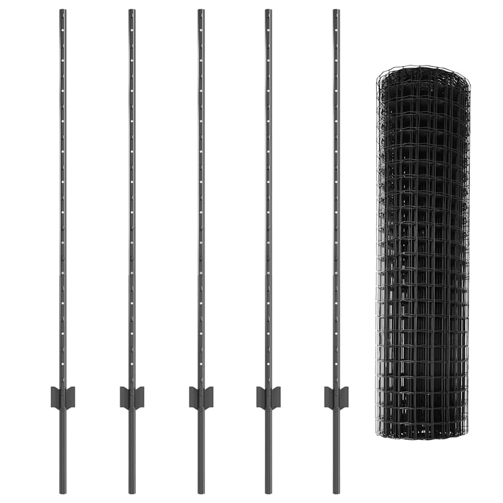 vidaXL Ευρωπαϊκός Φράκτης με 10 Πόλους Γκρι 1,2x10 μ Μέταλλο