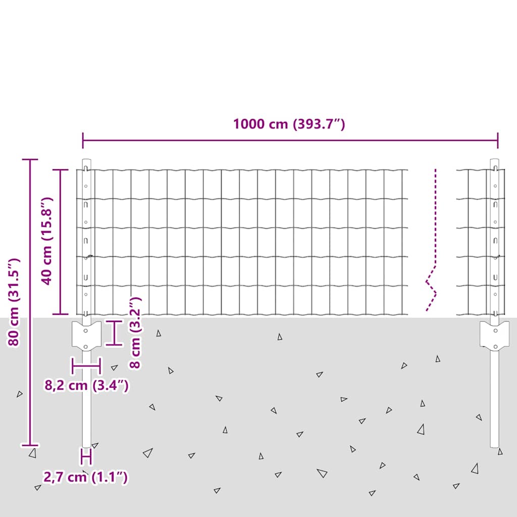 vidaXL Ευρωπαϊκός Φράκτης με 5 Σίδερα Γκρι 0,4x10 μ Χάλυβας