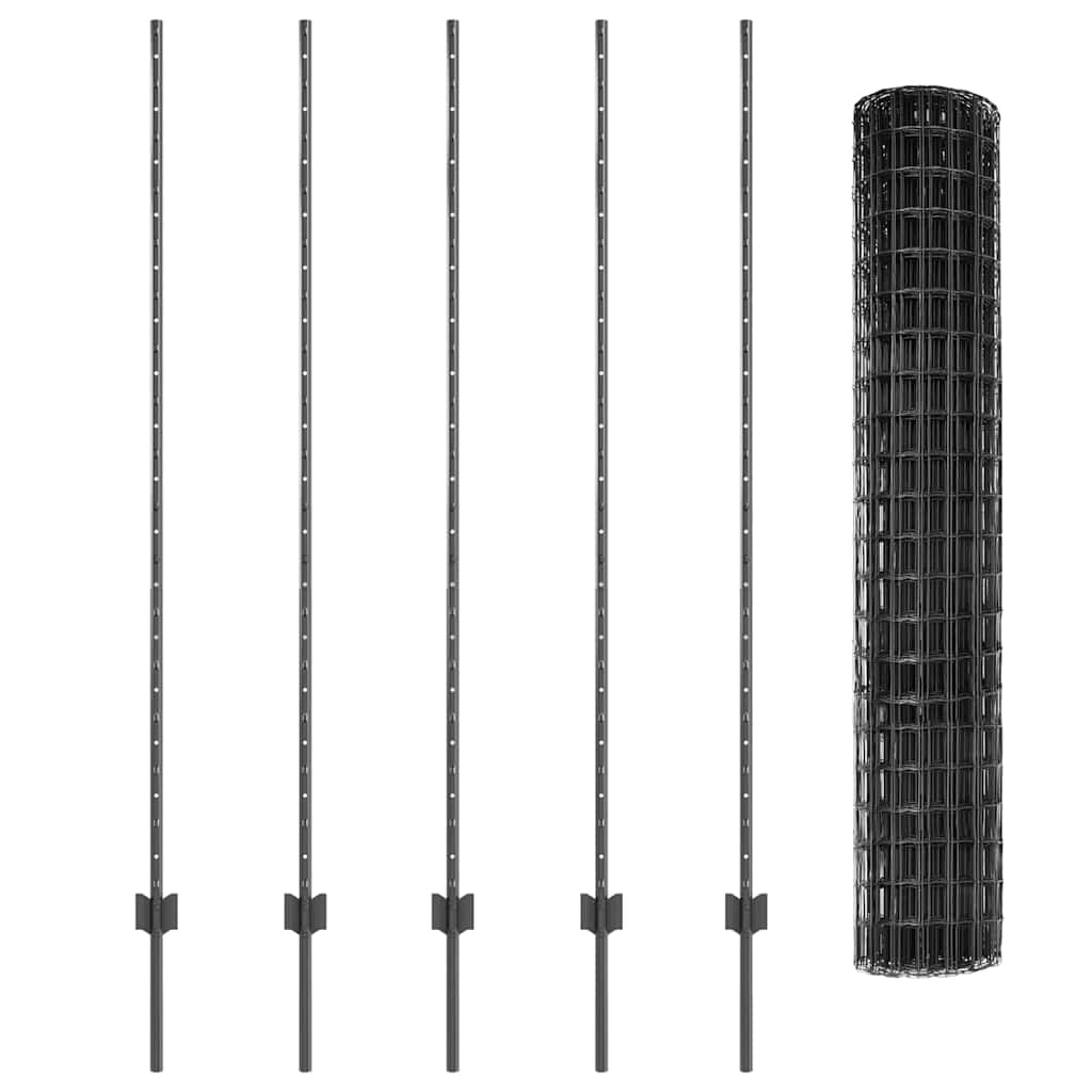 vidaXL Ευρωπαϊκό Φράχτη με 10 Στυλίδια Γκρι 1,6x10 μ Ατσάλι