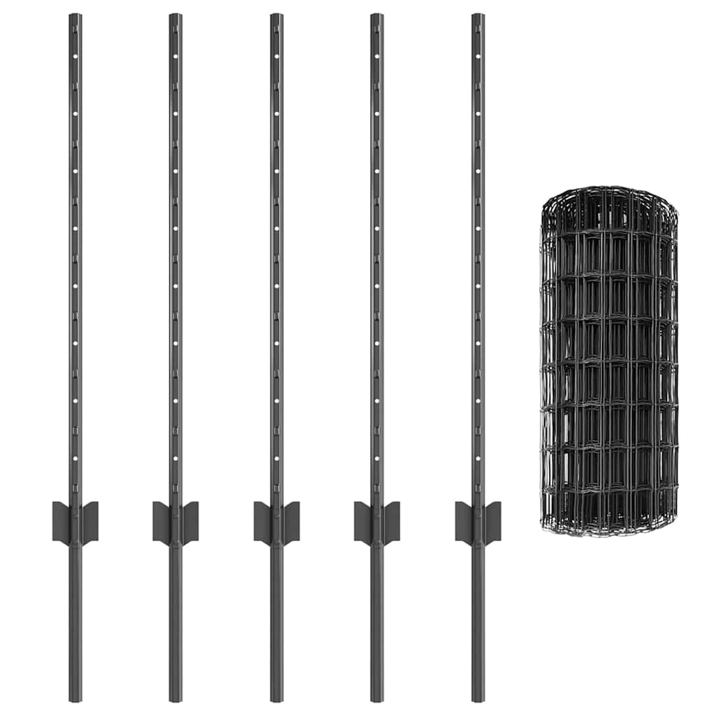 vidaXL Φράχτης Euro με 5 Στυλίδια Γκρι 0.8x10 μ Χάλυβας