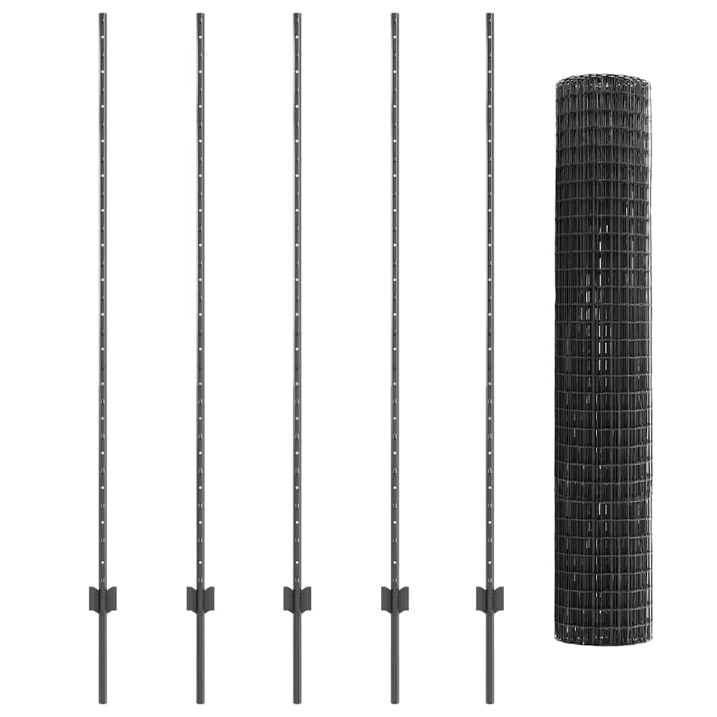 vidaXL Ευρωπαϊκή Περίφραξη με 10 U Posts Γκρι 1.6x10 μ Ατσάλι