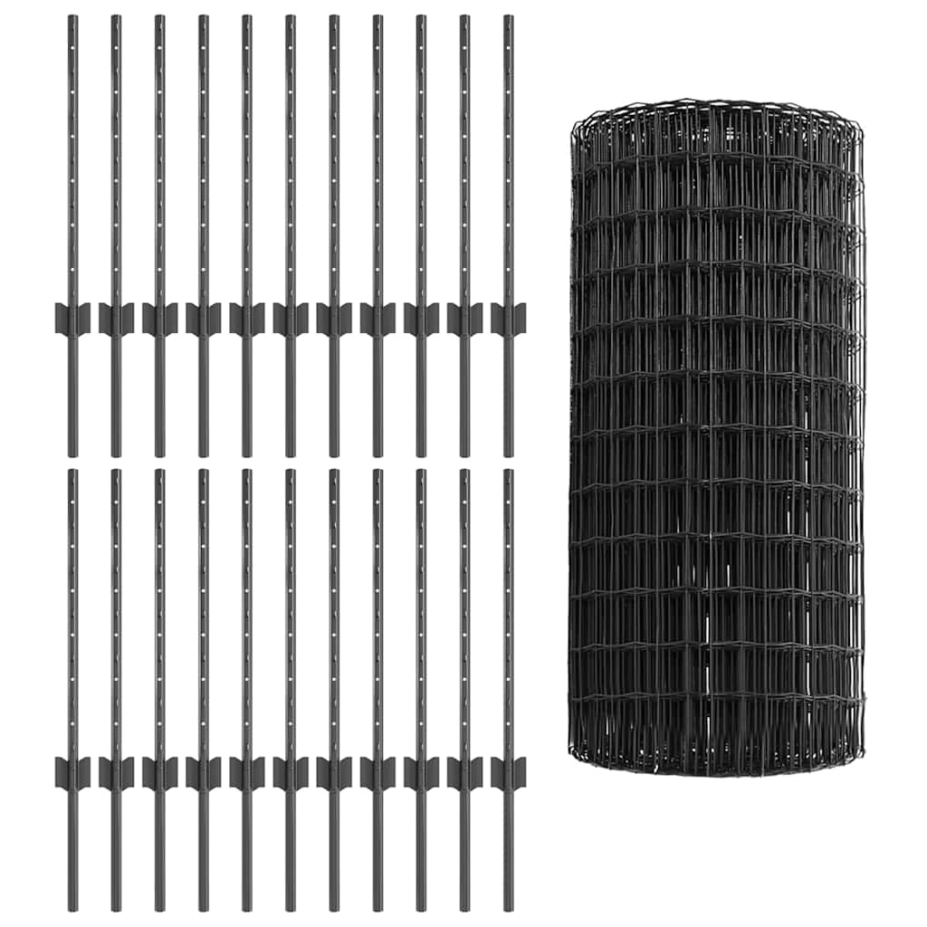vidaXL Περίφραξη Euro με Στήλη 50 x 0,6 μ PVC-Επικαλυμμένο Ατσάλι Γκρι