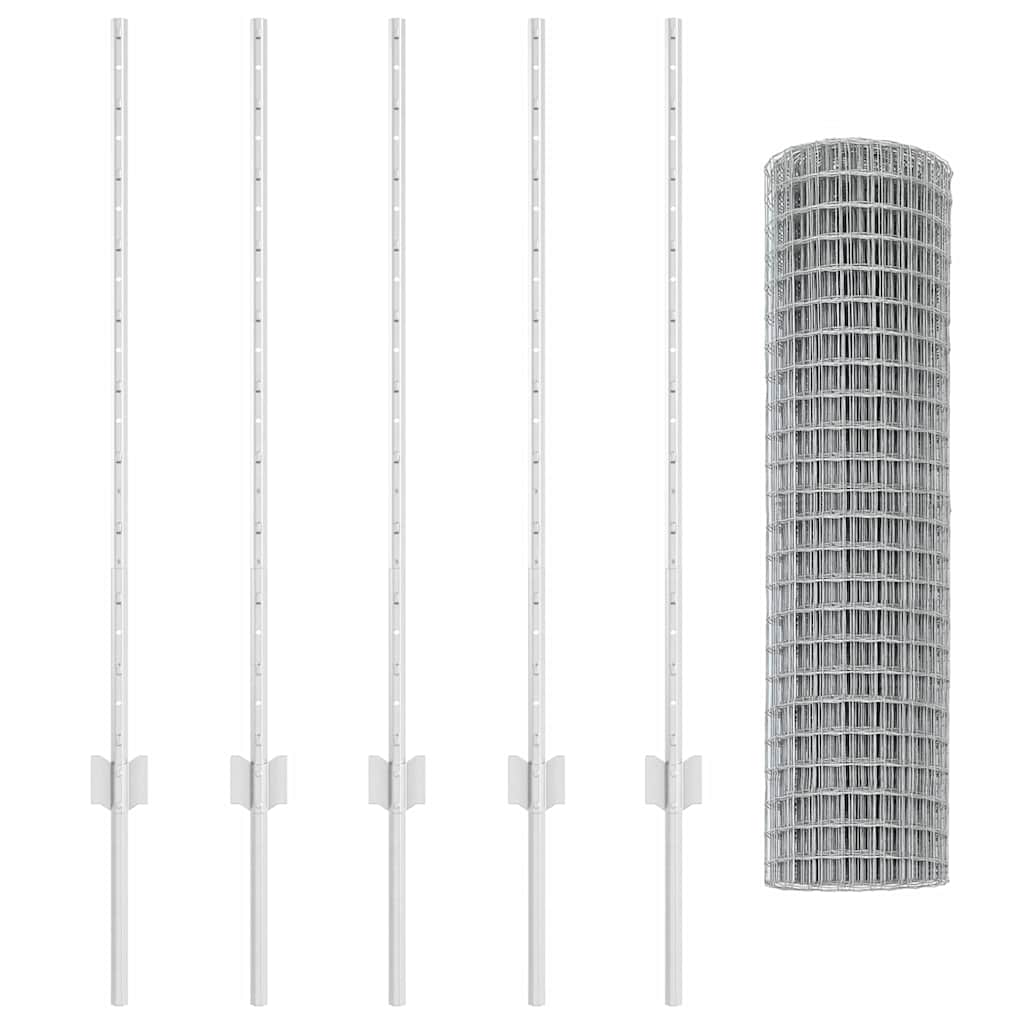 vidaXL Ευρωπαϊκό Φράχτη με 10 Στυλοβάτες Ασημί 1x10 μ Χάλυβας