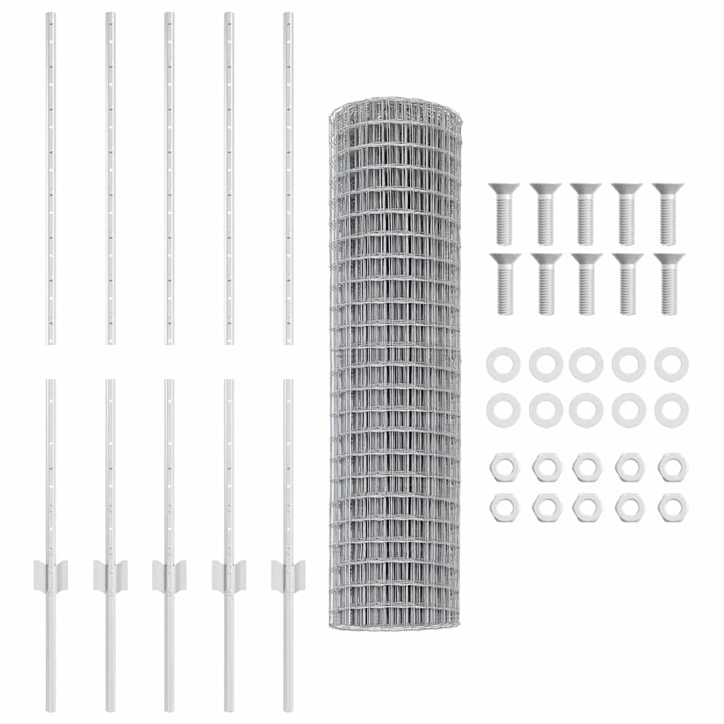vidaXL Ευρωπαϊκό Φράχτη με 10 Στυλοβάτες Ασημί 1x10 μ Χάλυβας
