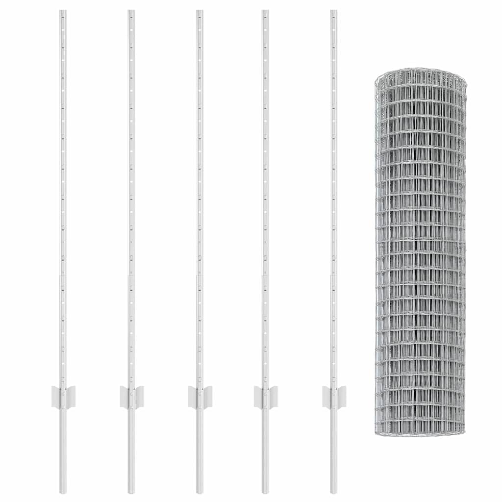 vidaXL vitaXL Ευρωπαϊκό Φράχτη με 10 Στυλοβάτες Ασημί 1,2x10 μ Ατσάλι