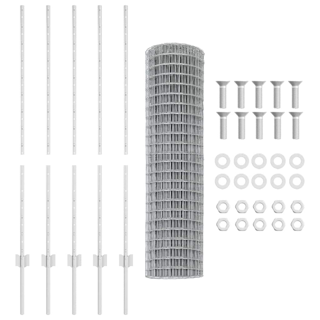 vidaXL vitaXL Ευρωπαϊκό Φράχτη με 10 Στυλοβάτες Ασημί 1,2x10 μ Ατσάλι