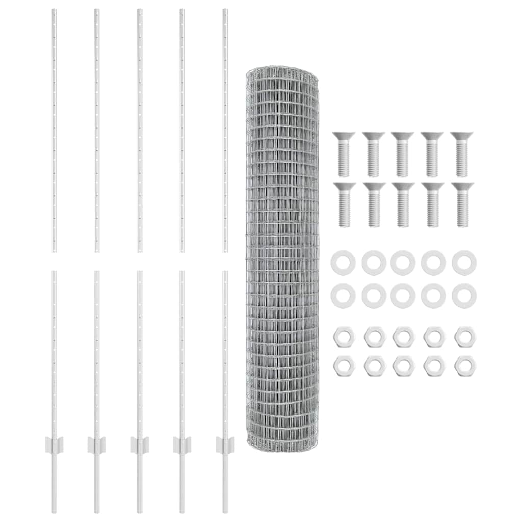 vidaXL Ευρωπαϊκός Φράκτης με 10 Στηρίγματα Ασημί 1,5x10 μ Χάλυβας